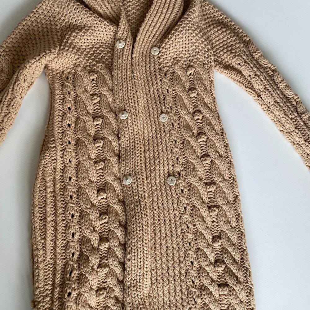 Genrty Portofino Extra Fine Wool Oversized Cable Knit Long Cardigan 4/6 Camel - Picture 7 of 16